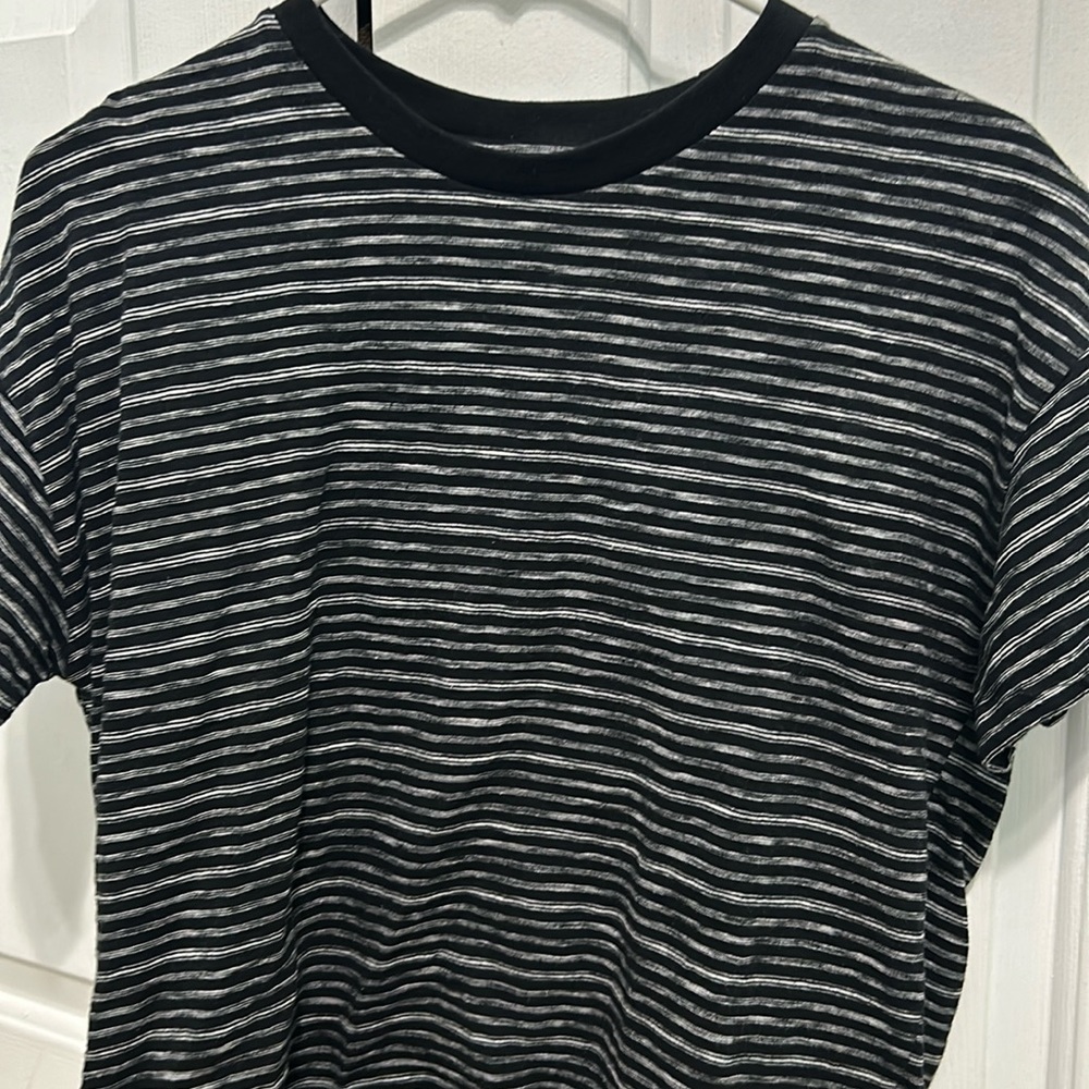 Black and white striped tee shirt with slight crop